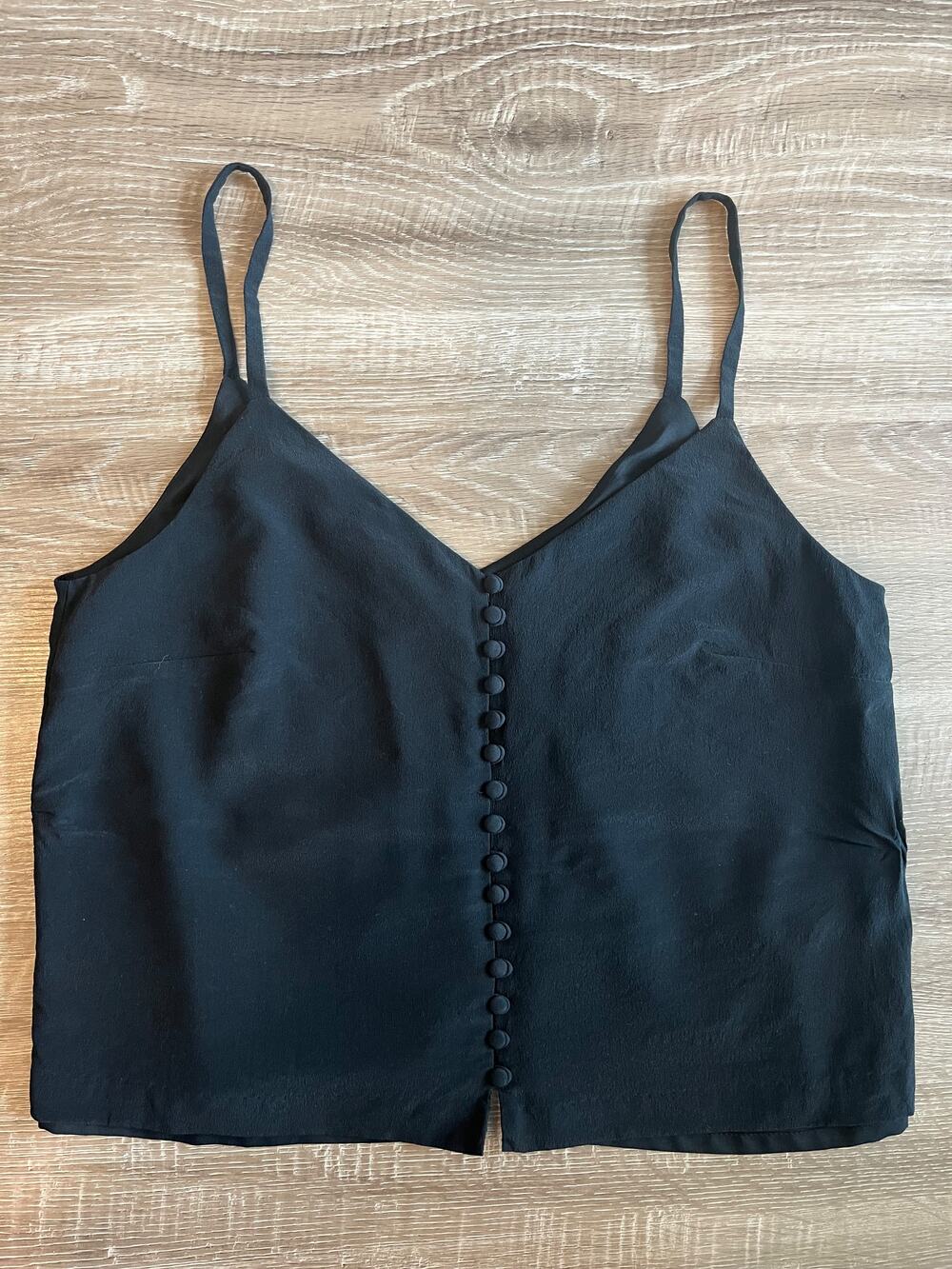 Madewell Women's Size 8 Black 100% Silk Button Front Cami V Neck Lined